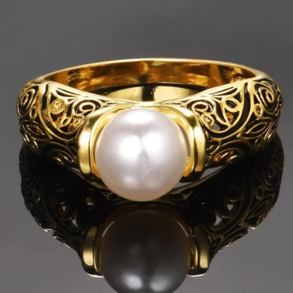 New 925 Sterling Silver Yellow Gold Pearl Ring - Picture 2 of 7